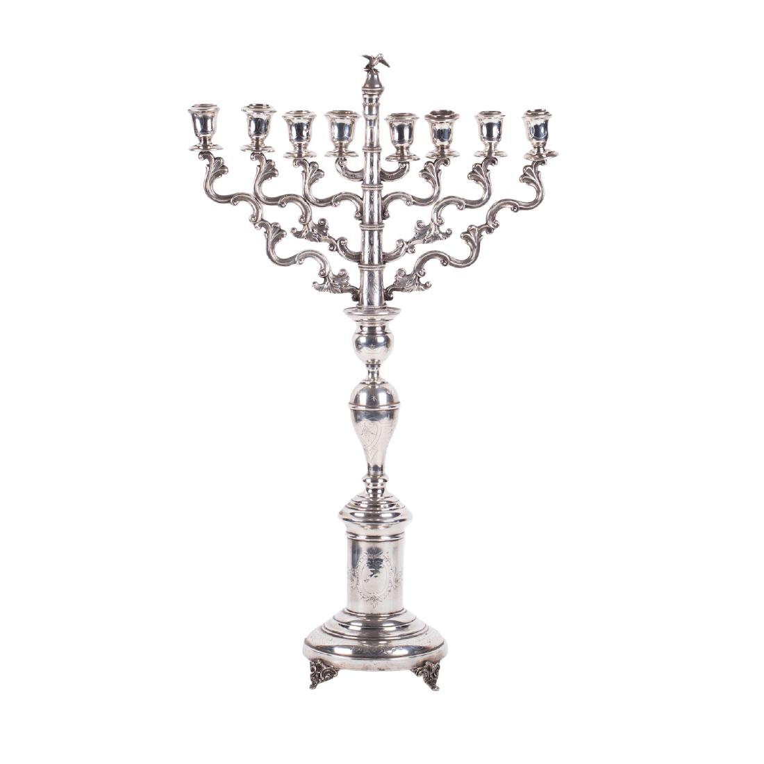Unusual silver Hanukkah transformable menorah — image 1