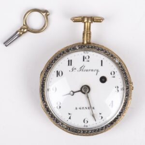 Open face pocket watch with diamonds and enamel — image 2