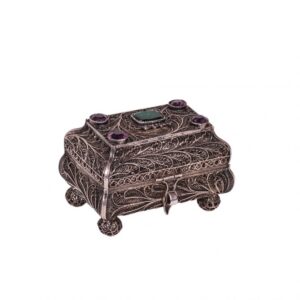 Russian gem-set silver filigree box — image 1