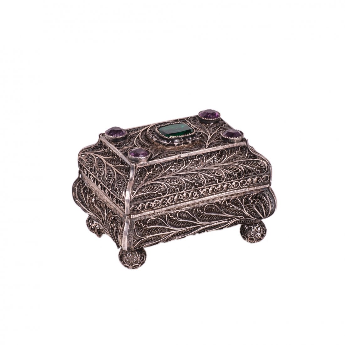 Russian gem-set silver filigree box — image 2