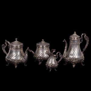 French silver 4-piece tea & coffee set in original oak — image 2