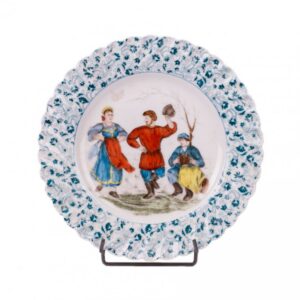 Russian porcelain plate with peasant dance scene — image 1