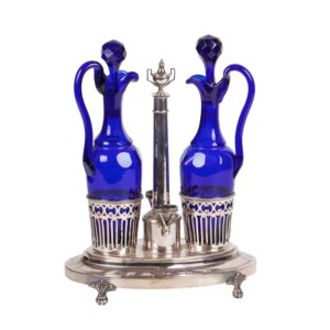 Antique French cruet stand with blue glass — image 1