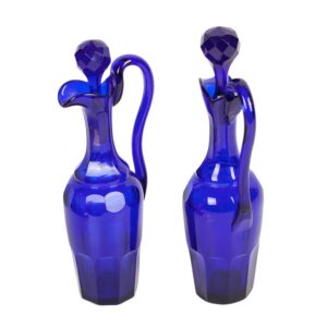 Antique French cruet stand with blue glass — image 2