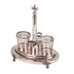 Antique French cruet stand with blue glass — image 3