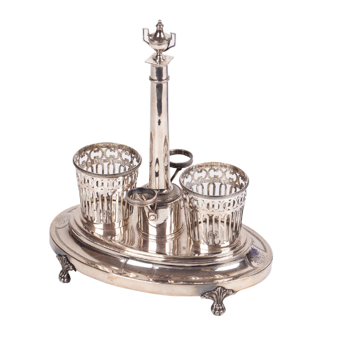 Antique French cruet stand with blue glass — image 3