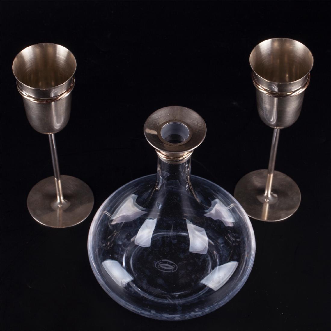 Cartier decanter with silver rope collar & 2 silver — image 2