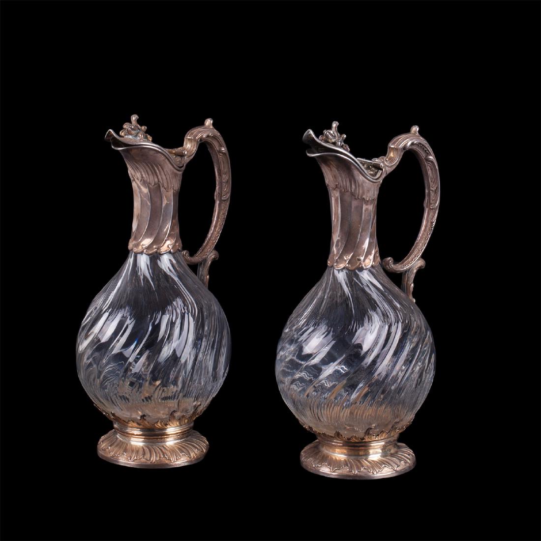 French pair of silver mounted claret jugs — image 1