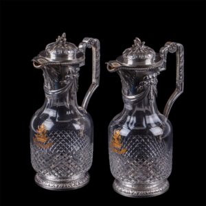 French pair of massive silver mounted claret jugs — image 1