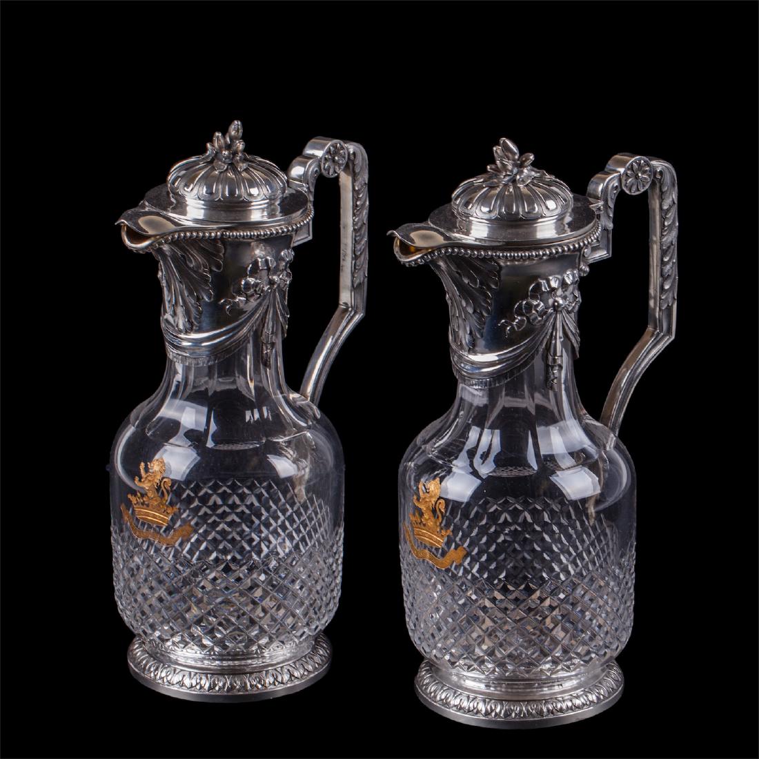 French pair of massive silver mounted claret jugs — image 1