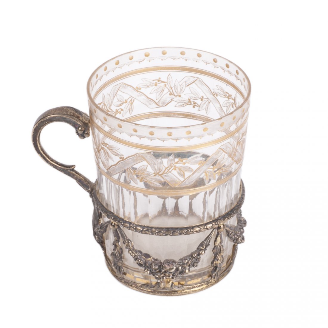 Antique French silver-gilt and tea holder with a glass — image 1