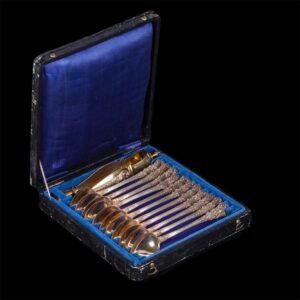 Silver set of 11 tea spoons and sugar tongs — image 1