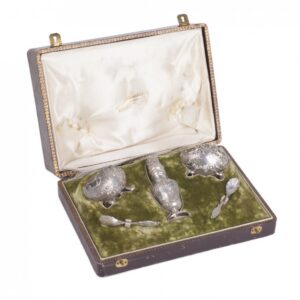 Silver French set of saltcellars in a box — image 1