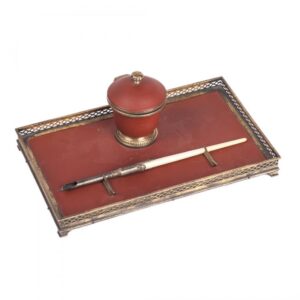 Antique French desk inkwell with red wood inserts — image 1
