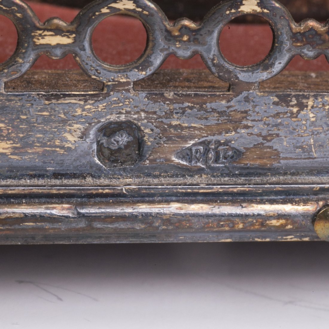 Antique French desk inkwell with red wood inserts — image 5