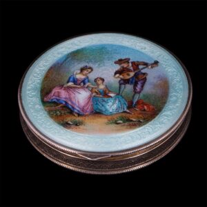 Antique silver and hand painted enamel powder box — image 1