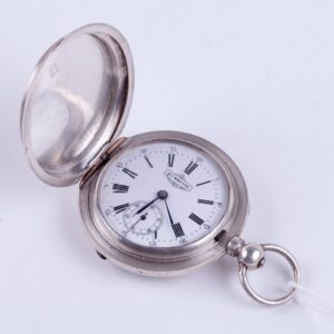 Silver "Qte Boutte" hunting pocket watch with enamel — image 1