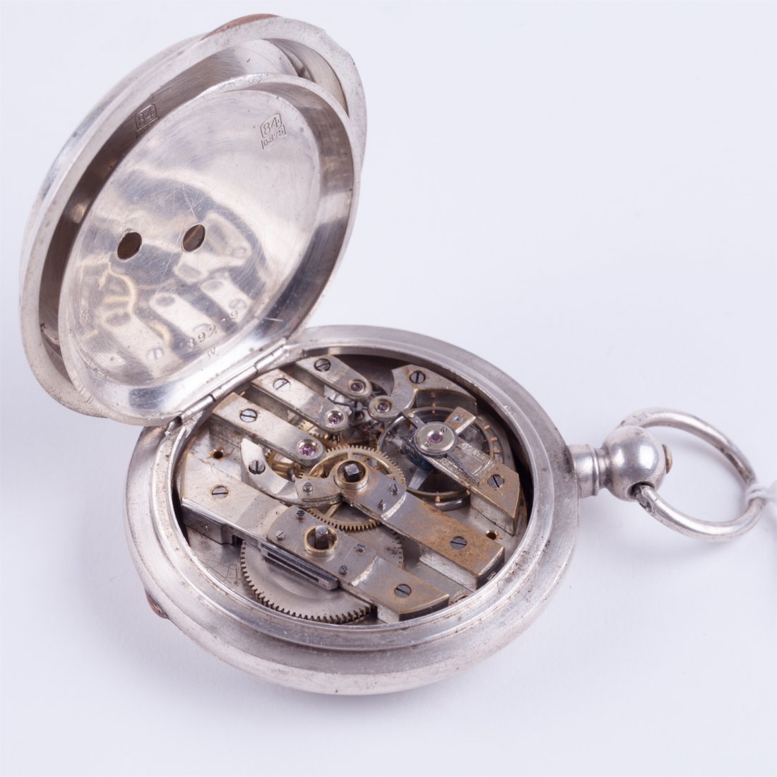 Silver "Qte Boutte" hunting pocket watch with enamel — image 5