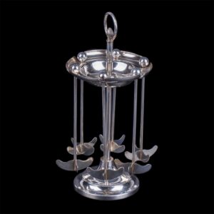 Set of 6-pieces of silver swizzle sticks on stand — image 1