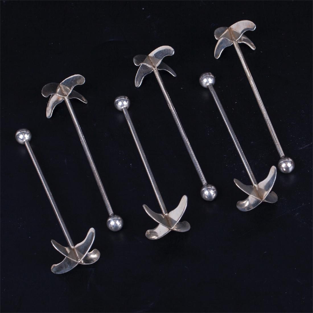Set of 6-pieces of silver swizzle sticks on stand — image 5