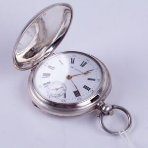 Silver "Qte Boutte" hunting pocket watch with enamel — image 1