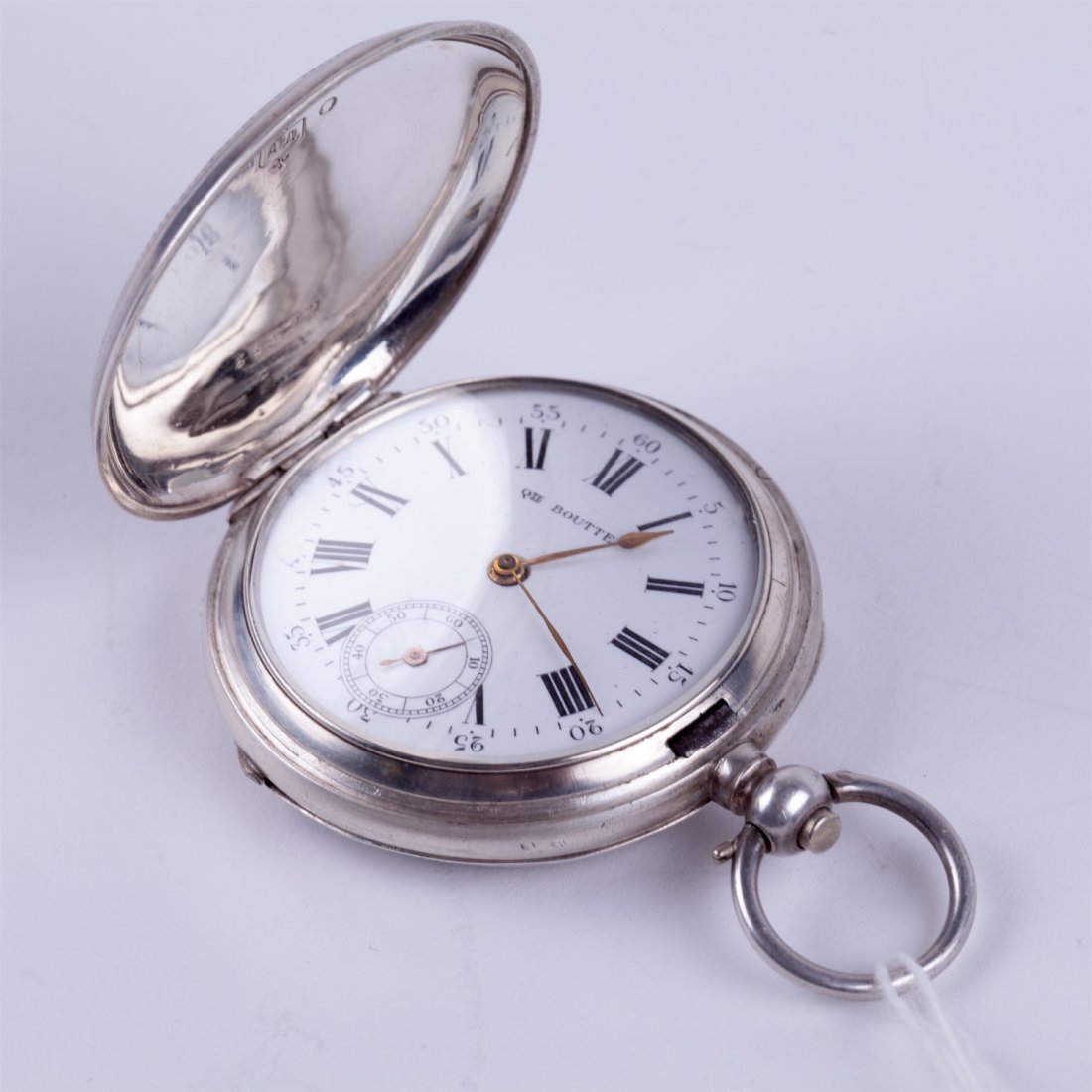Silver "Qte Boutte" hunting pocket watch with enamel — image 1
