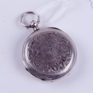 Silver "Qte Boutte" hunting pocket watch with enamel — image 3