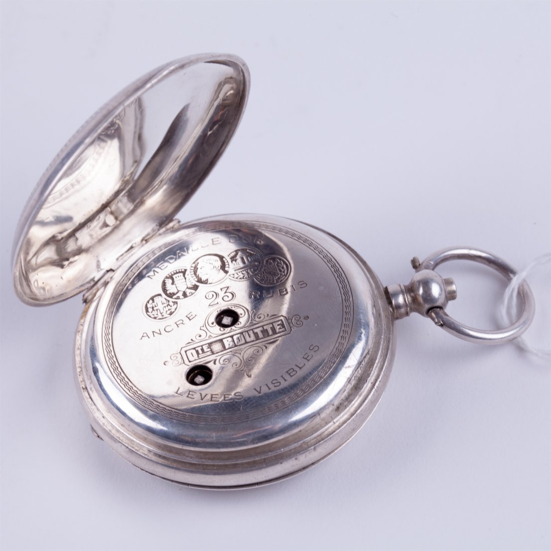 Silver "Qte Boutte" hunting pocket watch with enamel — image 5