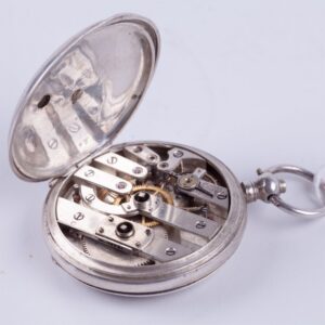 Silver "Qte Boutte" hunting pocket watch with enamel — image 6