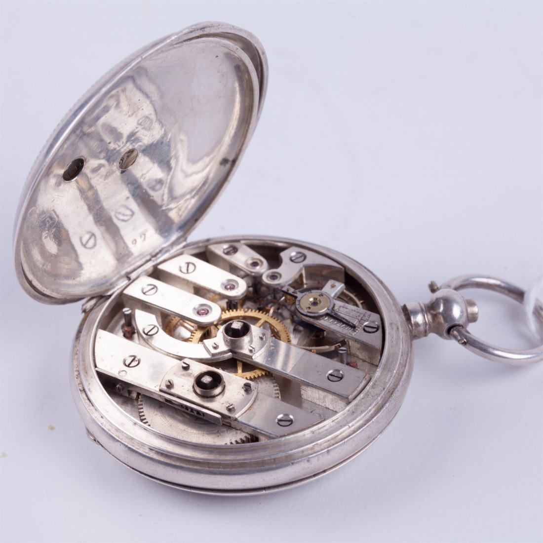 Silver "Qte Boutte" hunting pocket watch with enamel — image 6