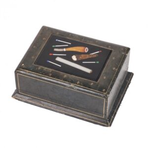 Wooden Italian micro mosaic cigarette case in leather — image 1