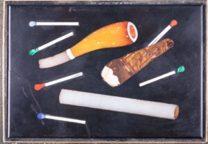 Wooden Italian micro mosaic cigarette case in leather — image 5