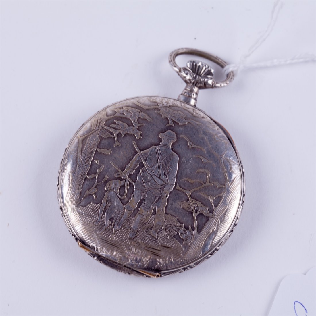 Open face pocket watch with hunting scene. — image 3