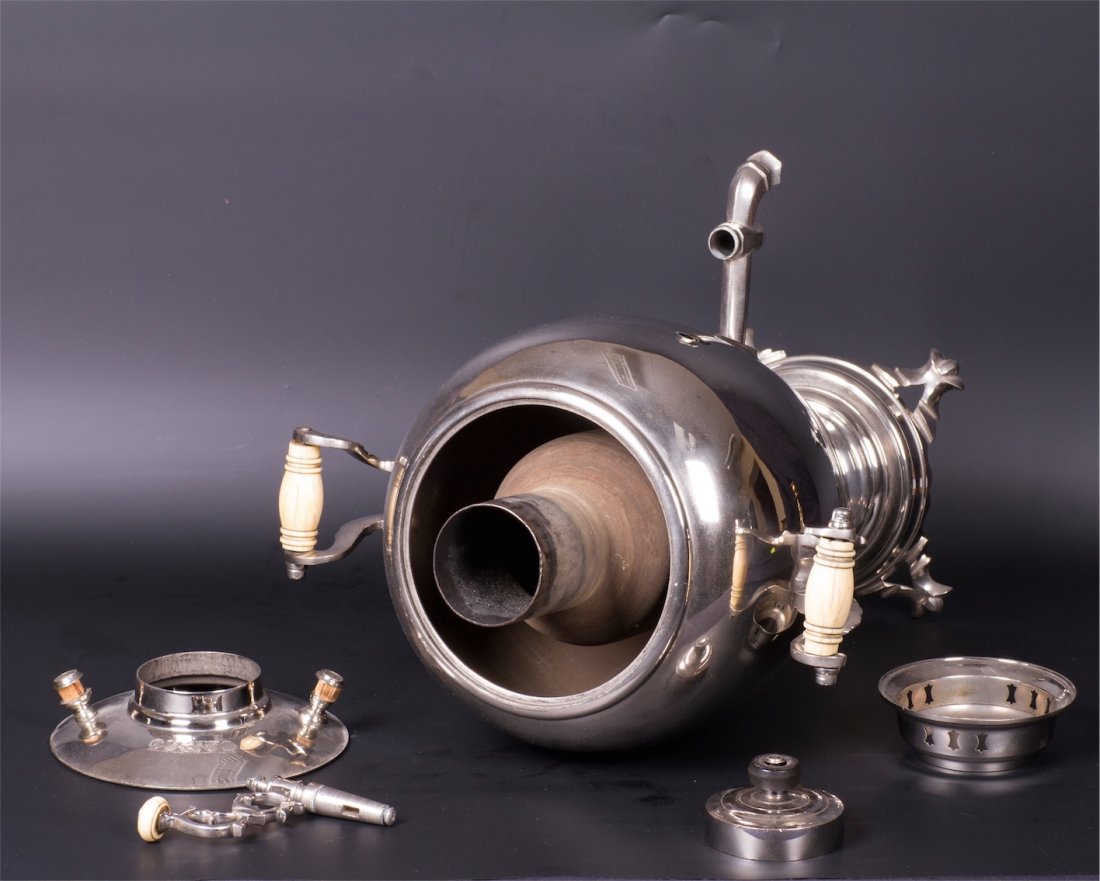 Rare Russian silvered brass samovar in the shape of — image 4
