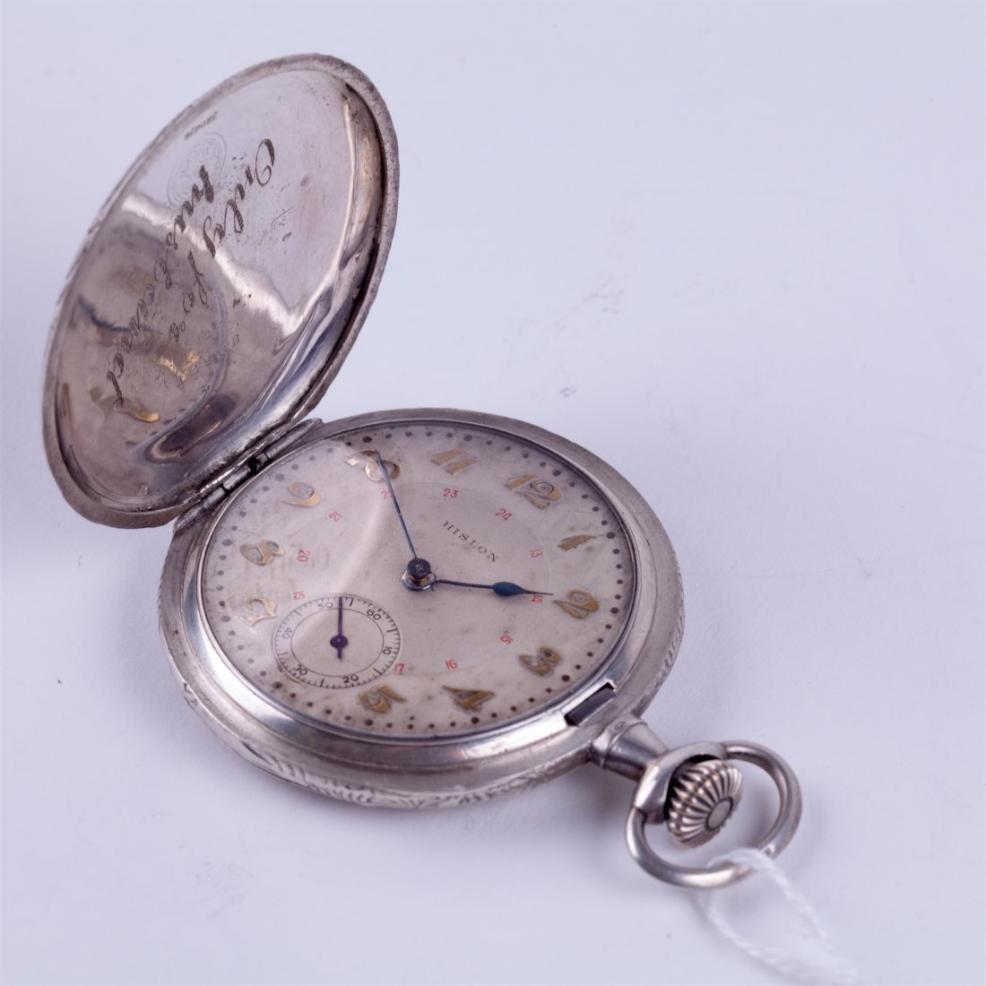 Hunting case silver pocket watch "Hislon". — image 3