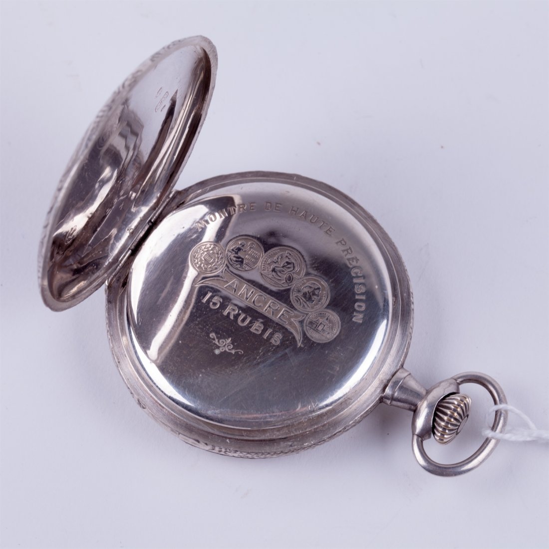 Hunting case silver pocket watch "Hislon". — image 6