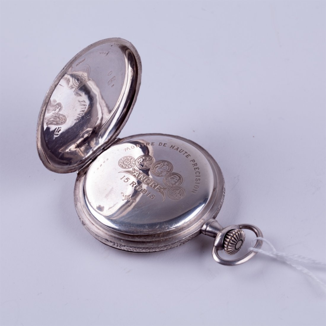 Hunting case silver pocket watch "Hislon". — image 7