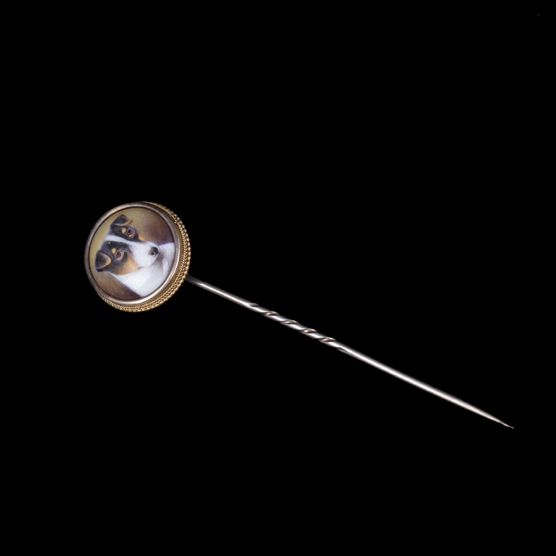 Gold and porcelain pin with Jack Russel dog head — image 1