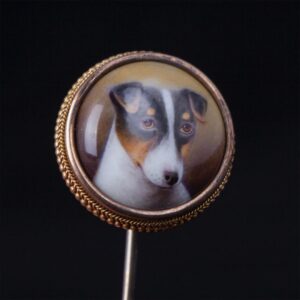Gold and porcelain pin with Jack Russel dog head — image 2
