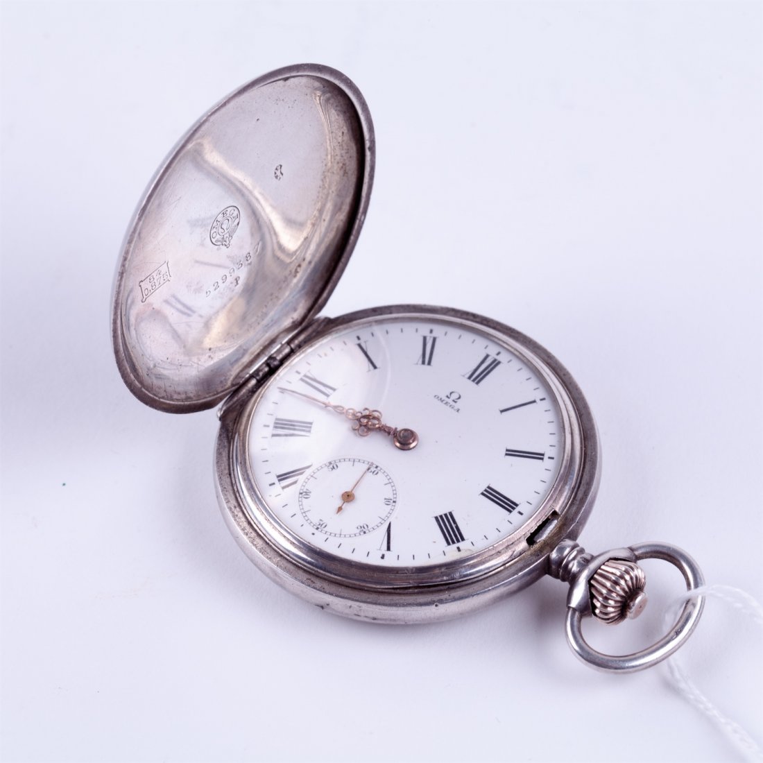 Hunting case silver pocket watch "Omega" — image 1