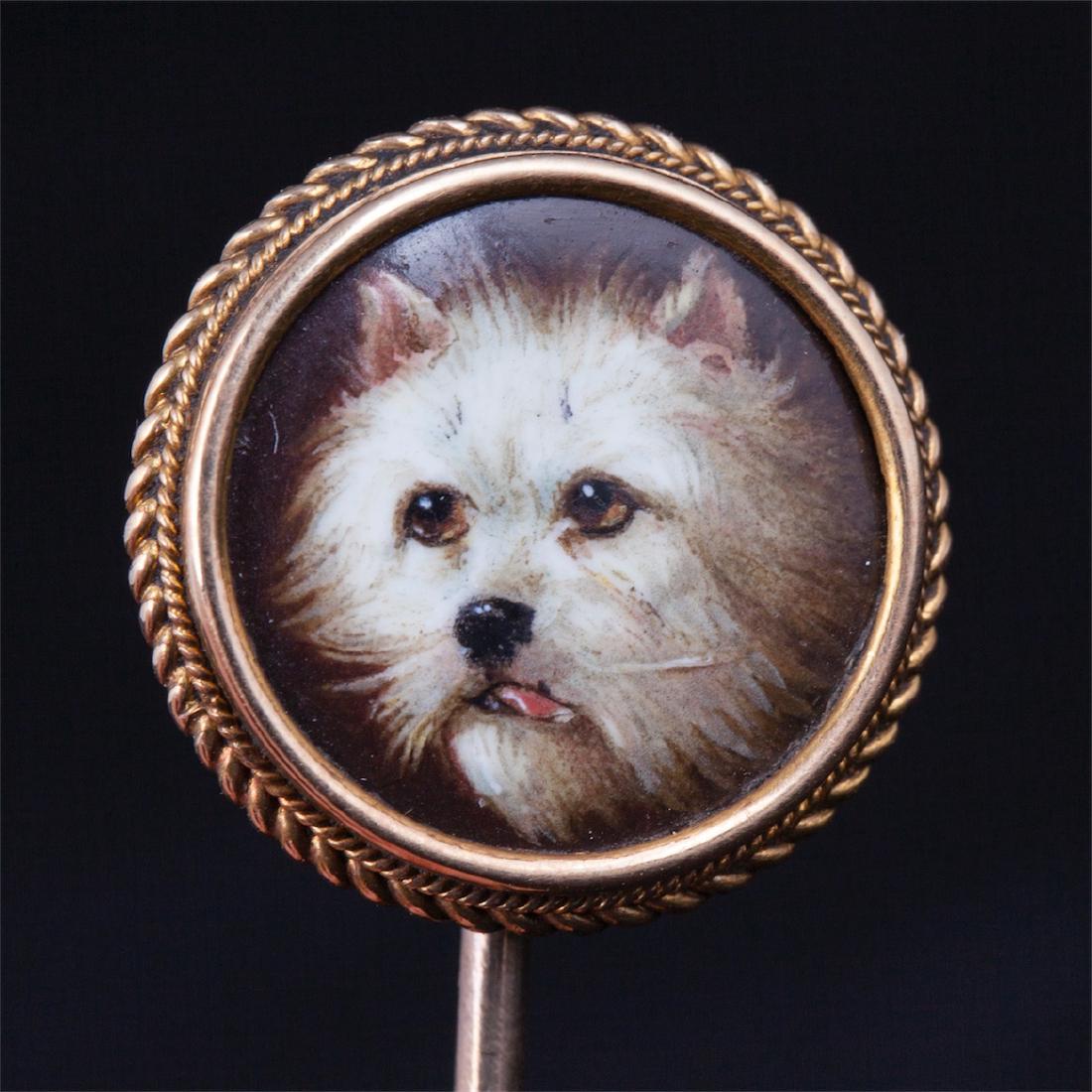Gold and porcelain pin with Terrier dog head — image 2