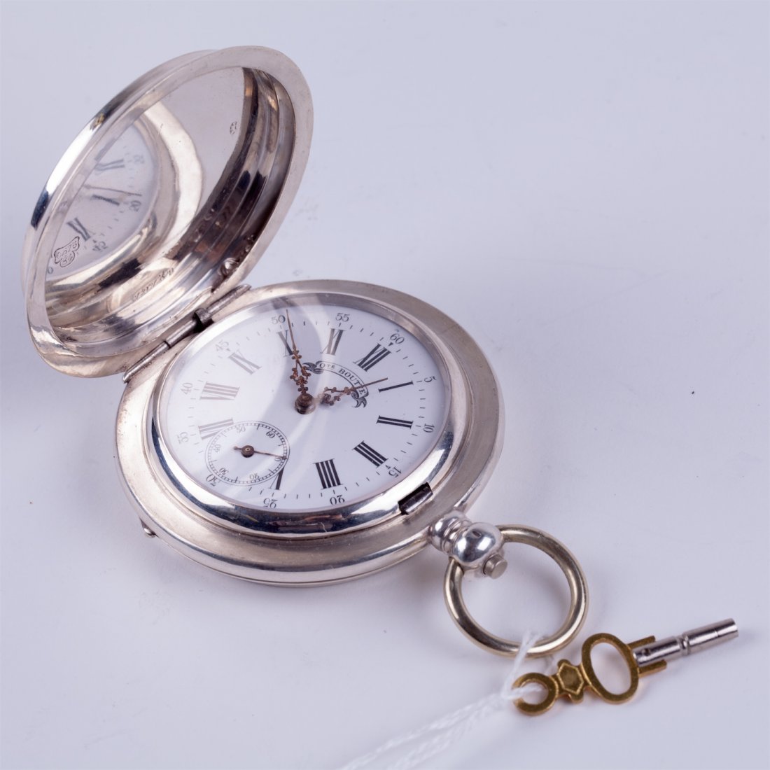 Silver Qte Boutte hunting pocket watch with enamel — image 1