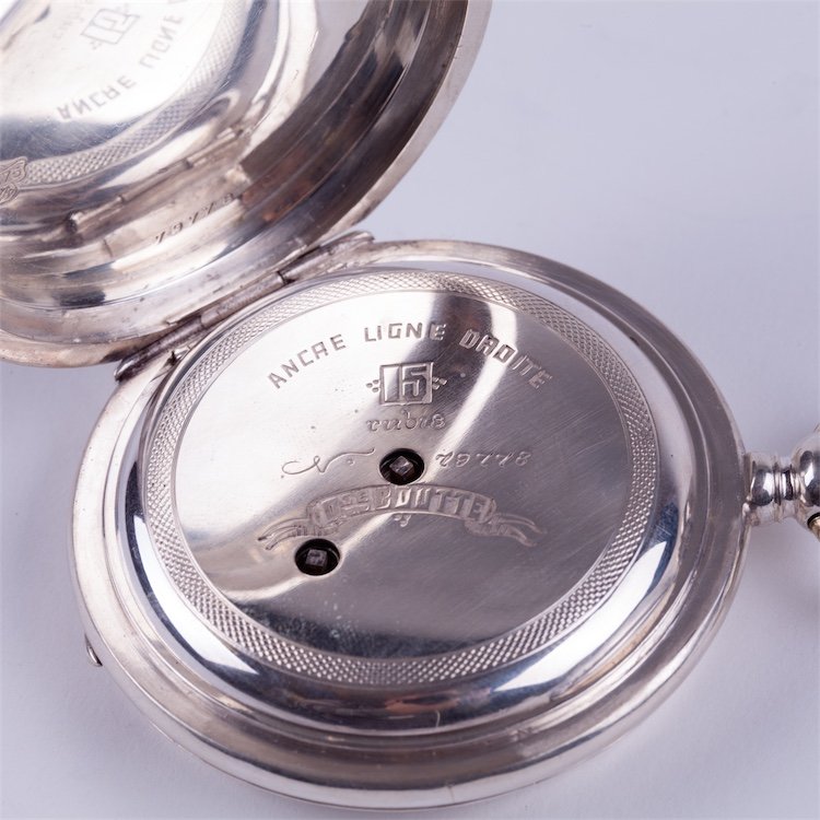 Silver Qte Boutte hunting pocket watch with enamel — image 4