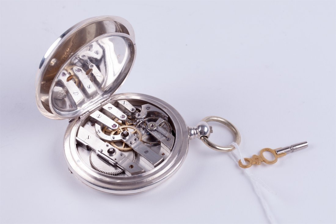 Silver Qte Boutte hunting pocket watch with enamel — image 6