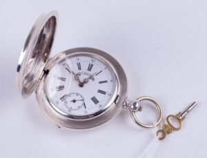 Silver Qte Boutte hunting pocket watch with enamel — image 7