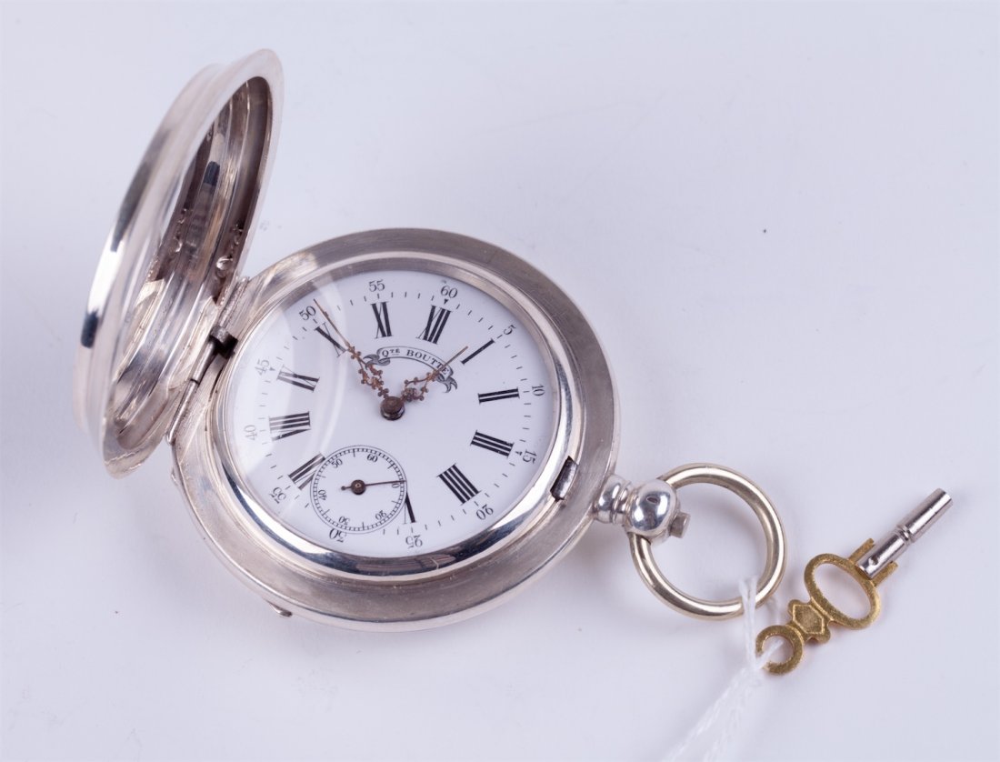 Silver Qte Boutte hunting pocket watch with enamel — image 7