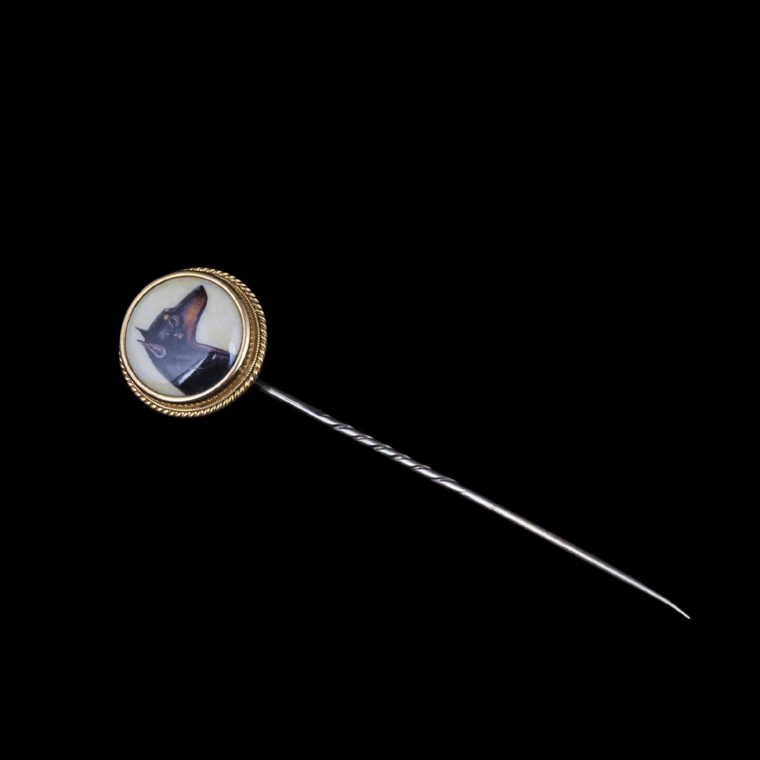 Gold and porcelain pin with Manchester terrier — image 1