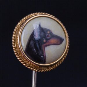 Gold and porcelain pin with Manchester terrier — image 2