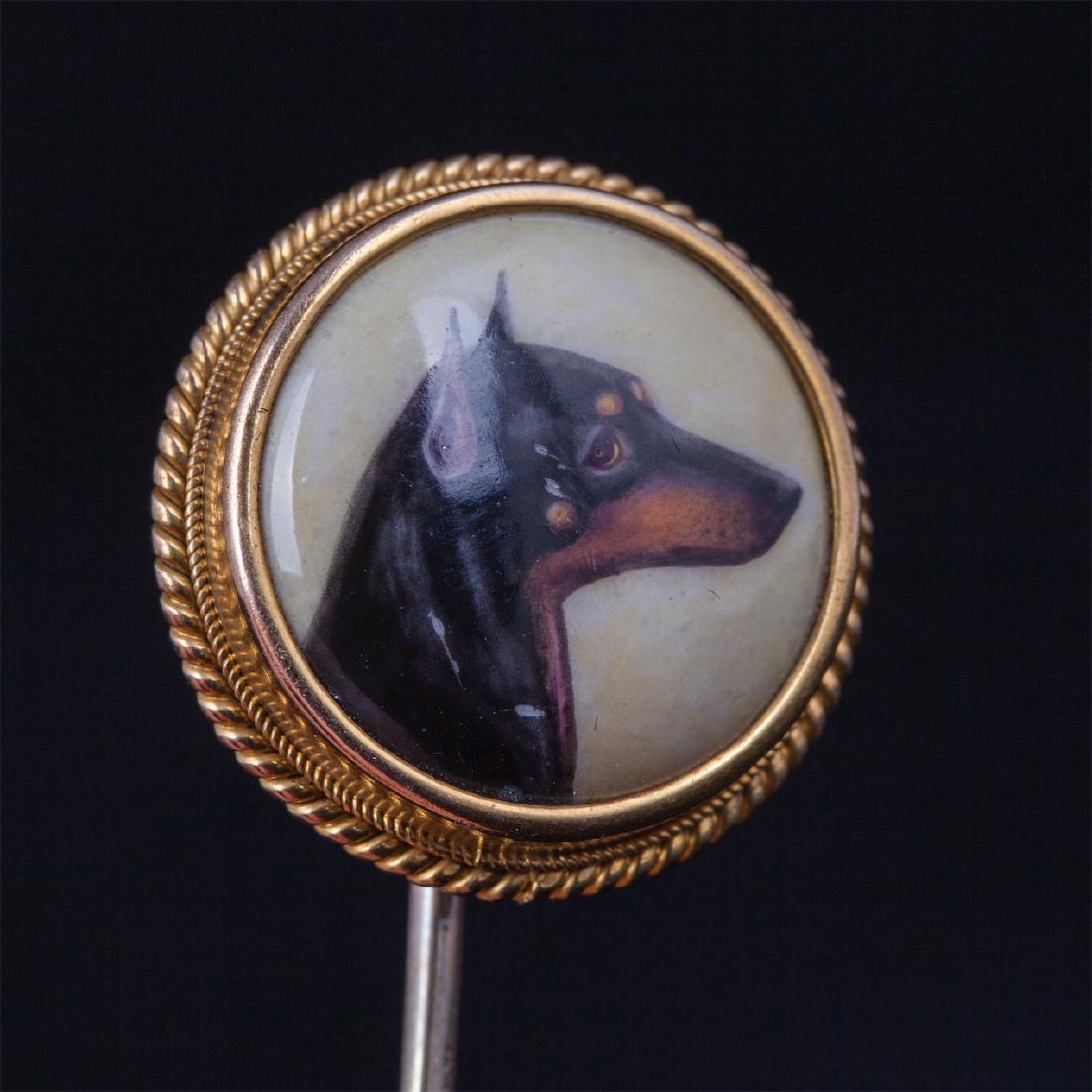 Gold and porcelain pin with Manchester terrier — image 2