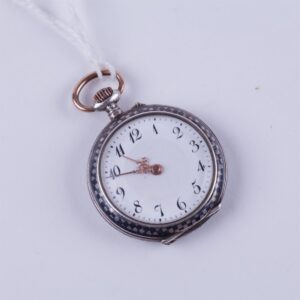 Open face silver pocket watch with enamel dial. — image 1